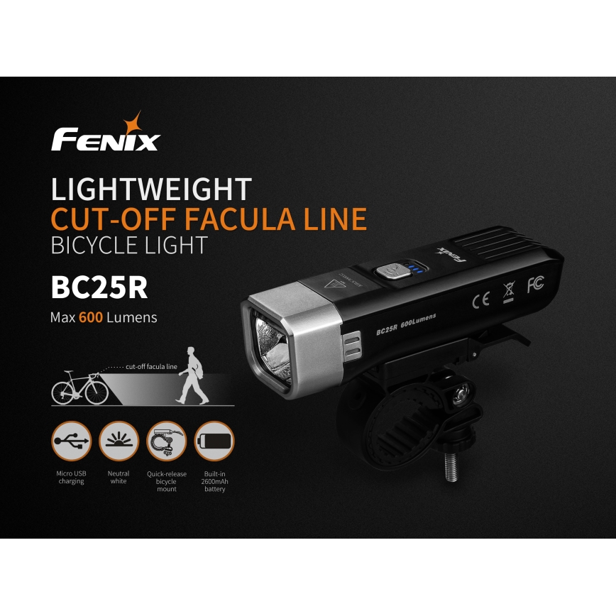 Fenix BC25R - LED Nabíjecí svítidlo na kolo LED/USB IP66 600 lm 36 h