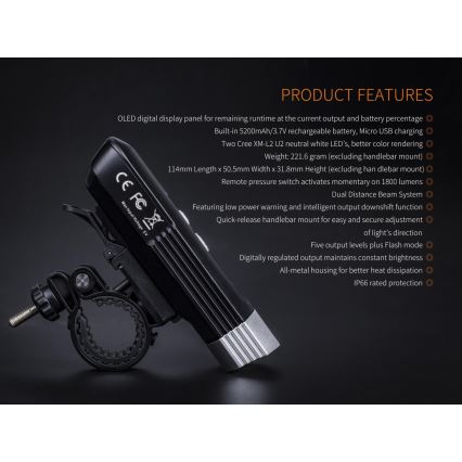 Fenix BC30RV2 - LED Nabíjecí svítidlo na kolo LED/USB IP66 1800 lm 36 h