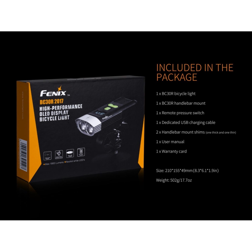Fenix BC30RV2 - LED Nabíjecí svítidlo na kolo LED/USB IP66 1800 lm 36 h