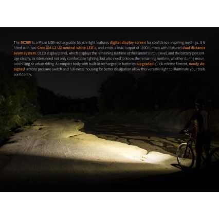 Fenix BC30RV2 - LED Nabíjecí svítidlo na kolo LED/USB IP66 1800 lm 36 h
