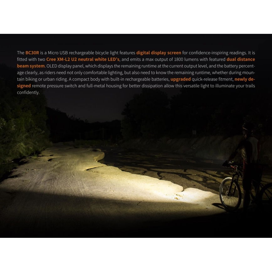 Fenix BC30RV2 - LED Nabíjecí svítidlo na kolo LED/USB IP66 1800 lm 36 h