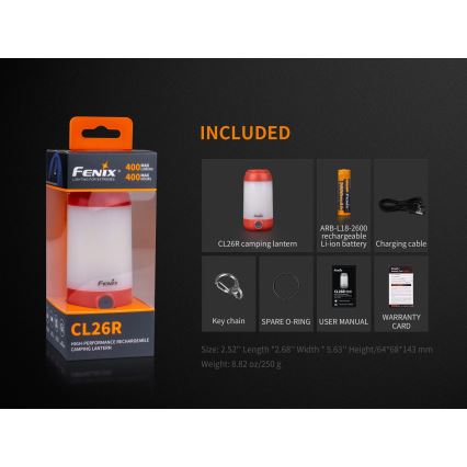 Fenix CL26RBLACK - LED Stmívatelná přenosná nabíjecí lampa LED/USB IP66 400 lm 400 h černá