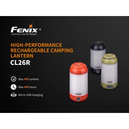 Fenix CL26RRED - LED Stmívatelná přenosná nabíjecí lampa LED/USB/2xCR123A IP66 400 lm 400 h 2600 mAh oranžová