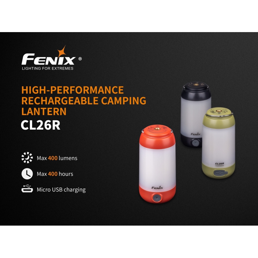 Fenix CL26RRED - LED Stmívatelná přenosná nabíjecí lampa LED/USB/2xCR123A IP66 400 lm 400 h 2600 mAh oranžová