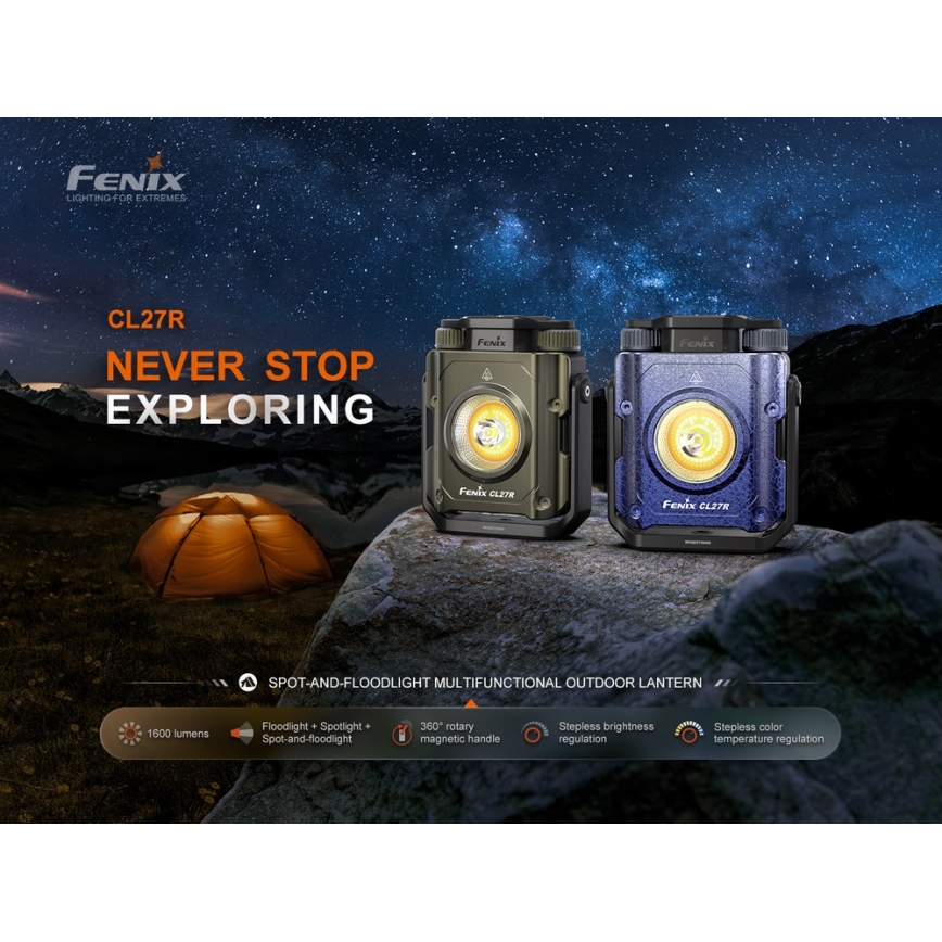 Fenix CL27RGRE - LED Stmívatelné nabíjecí svítidlo LED/USB IP66 1600 lm 285 h 5000 mAh