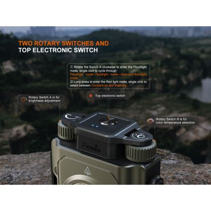 Fenix CL27RGRE - LED Stmívatelné nabíjecí svítidlo LED/USB IP66 1600 lm 285 h 5000 mAh