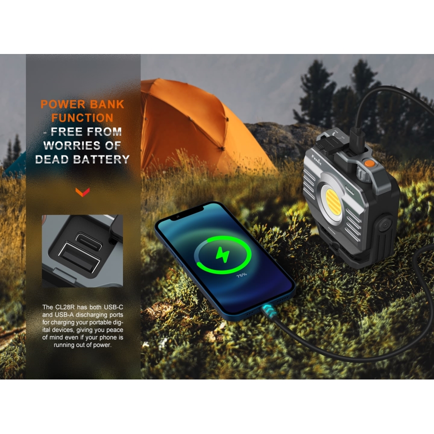 Fenix CL28R - LED Stmívatelný nabíjecí reflektor s powerbankou LED/USB IP66 2000 lm 360 h 10000 mAh