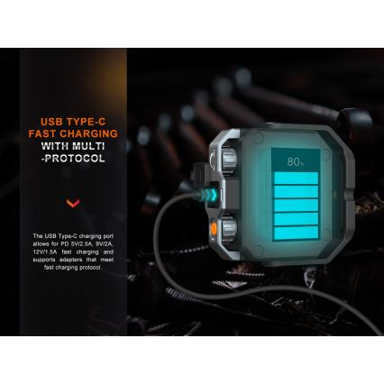 Fenix CL28R - LED Stmívatelný nabíjecí reflektor s powerbankou LED/USB IP66 2000 lm 360 h 10000 mAh