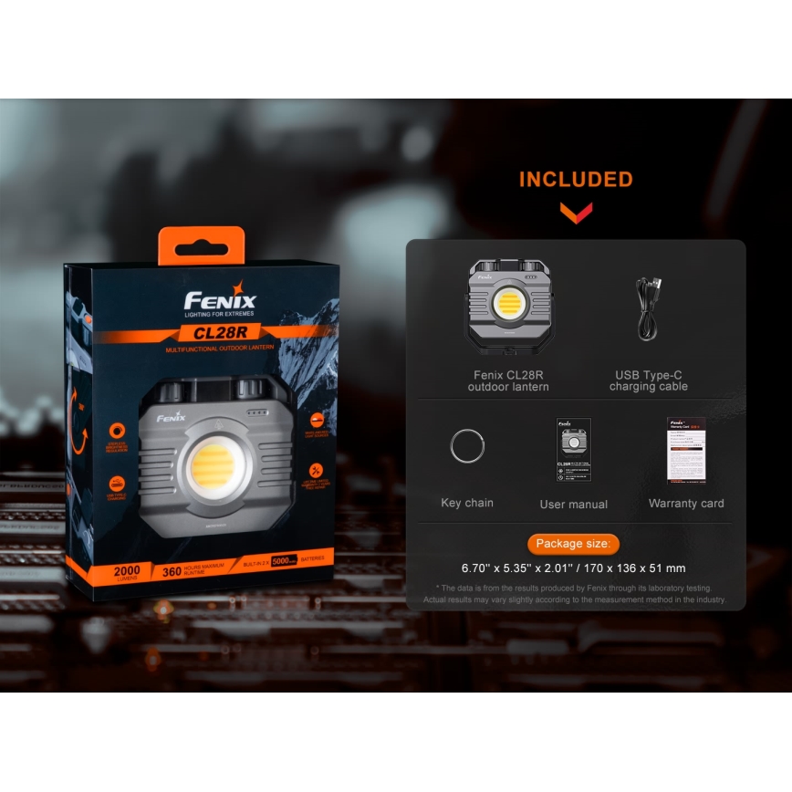 Fenix CL28R - LED Stmívatelný nabíjecí reflektor s powerbankou LED/USB IP66 2000 lm 360 h 10000 mAh