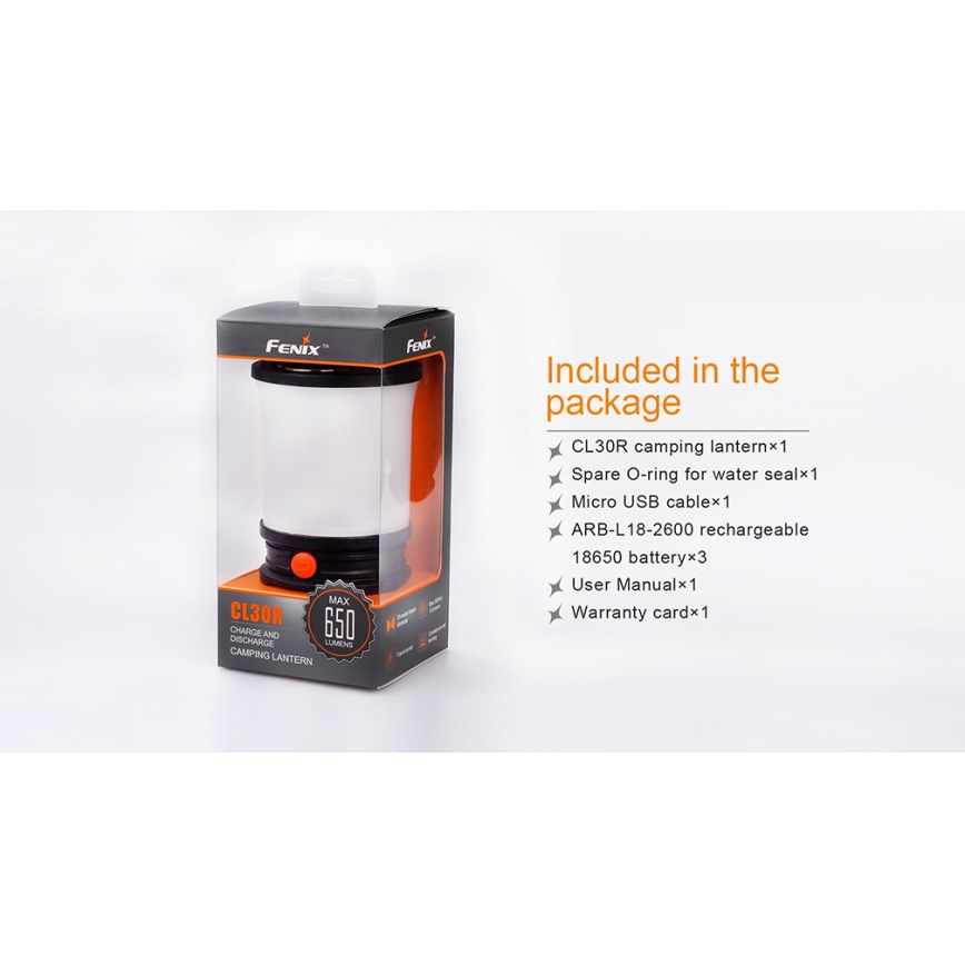 Fenix CL30R - LED Přenosná nabíjecí lampa LED/USB/6xCR123A IPX7 650 lm 300 h 2600 mAh