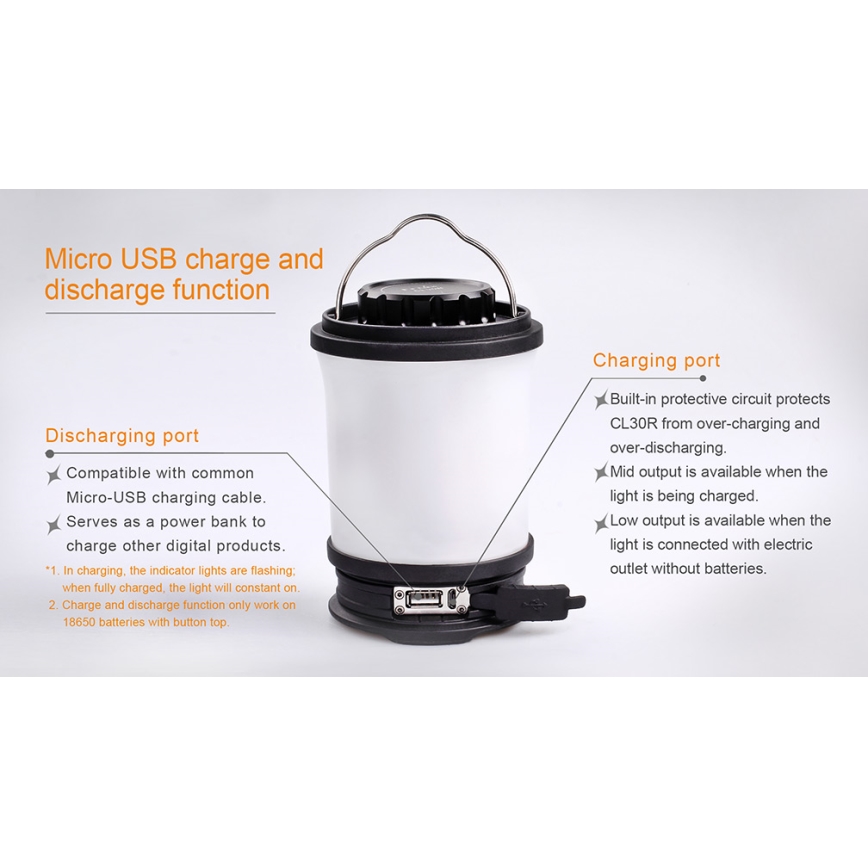 Fenix CL30R - LED Přenosná nabíjecí lampa LED/USB/6xCR123A IPX7 650 lm 300 h 2600 mAh