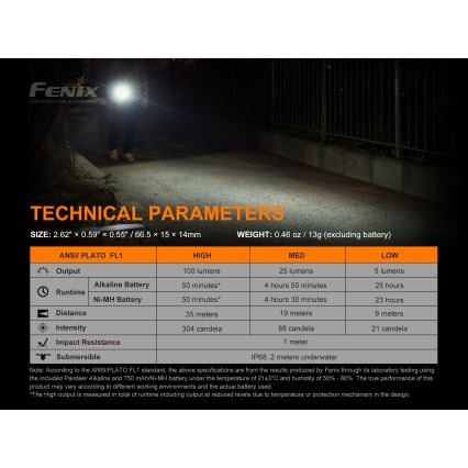 Fenix E01V20BLC - LED Svítilna LED/1xAAA IP68 100 lm 25 h