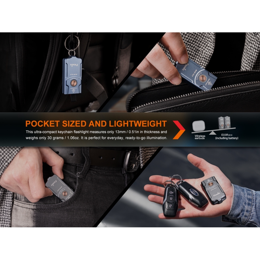 Fenix E03RV20GREY - LED Nabíjecí svítilna LED/USB IP66 500 lm 30 h 400 mAh