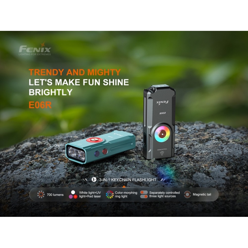 Fenix E06RGRY - LED Stmívatelná nabíjecí svítilna UV LED/USB IP66 700 lm 60 h šedá