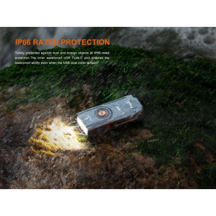 Fenix E06RGRY - LED Stmívatelná nabíjecí svítilna UV LED/USB IP66 700 lm 60 h šedá
