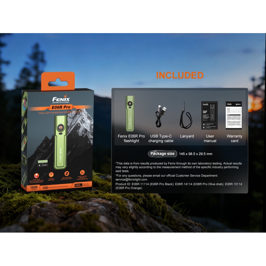 Fenix E06RPROEUOLI - LED Stmívatelná nabíjecí svítilna LED/USB 1650 mAh IP66 1600 lm 111 h zelená