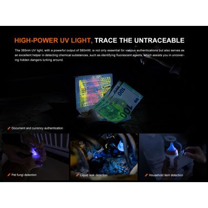 Fenix E06RTKS - LED Stmívatelná nabíjecí svítilna UV LED/USB IP66 700 lm 60 h tyrkysová