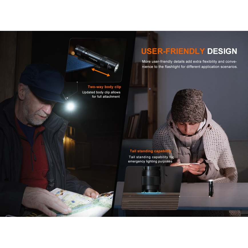 Fenix E12V30 - LED Stmívatelná nabíjecí svítilna LED/1xAA 2000 mAh IP68 200 lm 100 h černá