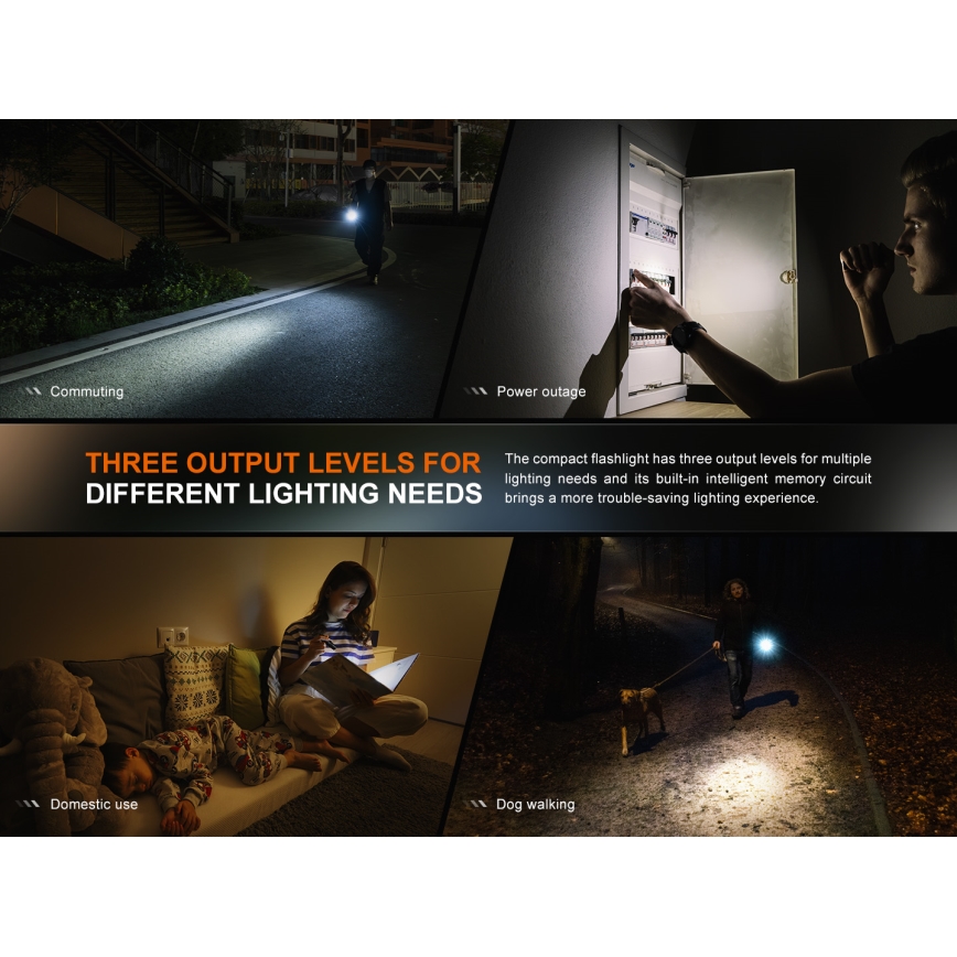 Fenix E12V30 - LED Stmívatelná nabíjecí svítilna LED/1xAA 2000 mAh IP68 200 lm 100 h černá