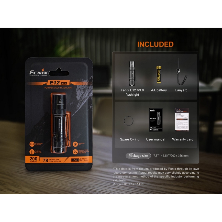 Fenix E12V30 - LED Stmívatelná nabíjecí svítilna LED/1xAA 2000 mAh IP68 200 lm 100 h černá