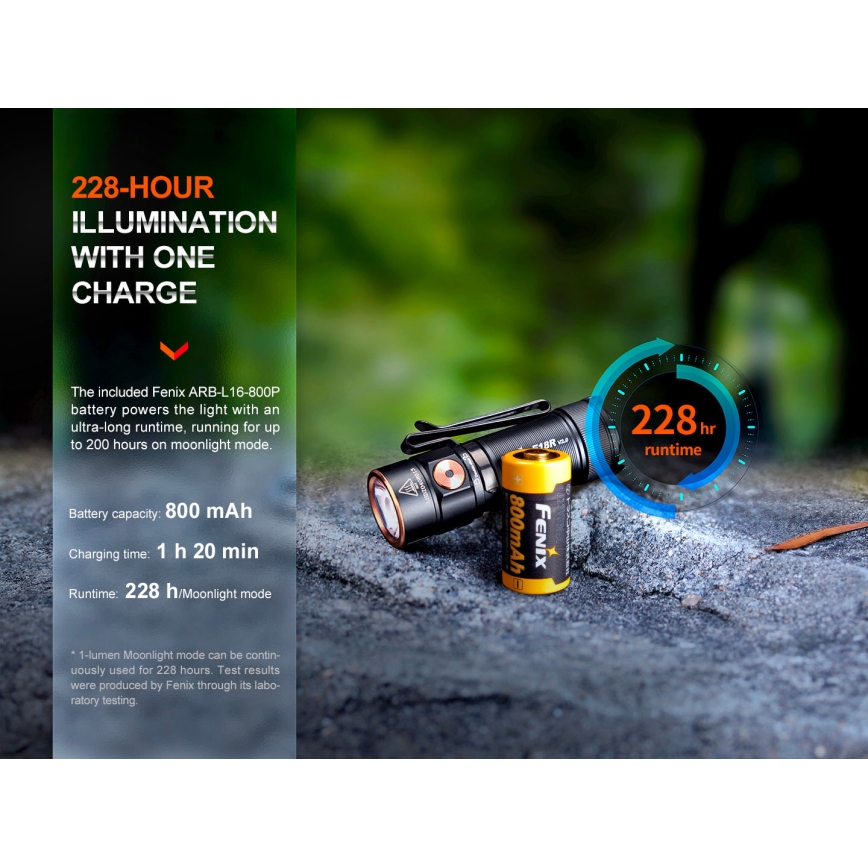 Fenix E18RV20800 - LED Stmívatelná nabíjecí svítilna LED/USB/1xCR123A 800 mAh IP68 1200 lm 200 h černá