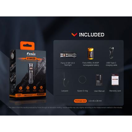 Fenix E18RV20800 - LED Stmívatelná nabíjecí svítilna LED/USB/1xCR123A 800 mAh IP68 1200 lm 200 h černá