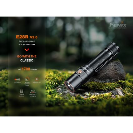 Fenix E28RV20 - LED Stmívatelná nabíjecí svítilna LED/USB/2xCR123A IP68 1700 lm 260 h 3400 mAh