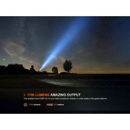 Fenix E28RV20 - LED Stmívatelná nabíjecí svítilna LED/USB/2xCR123A IP68 1700 lm 260 h 3400 mAh