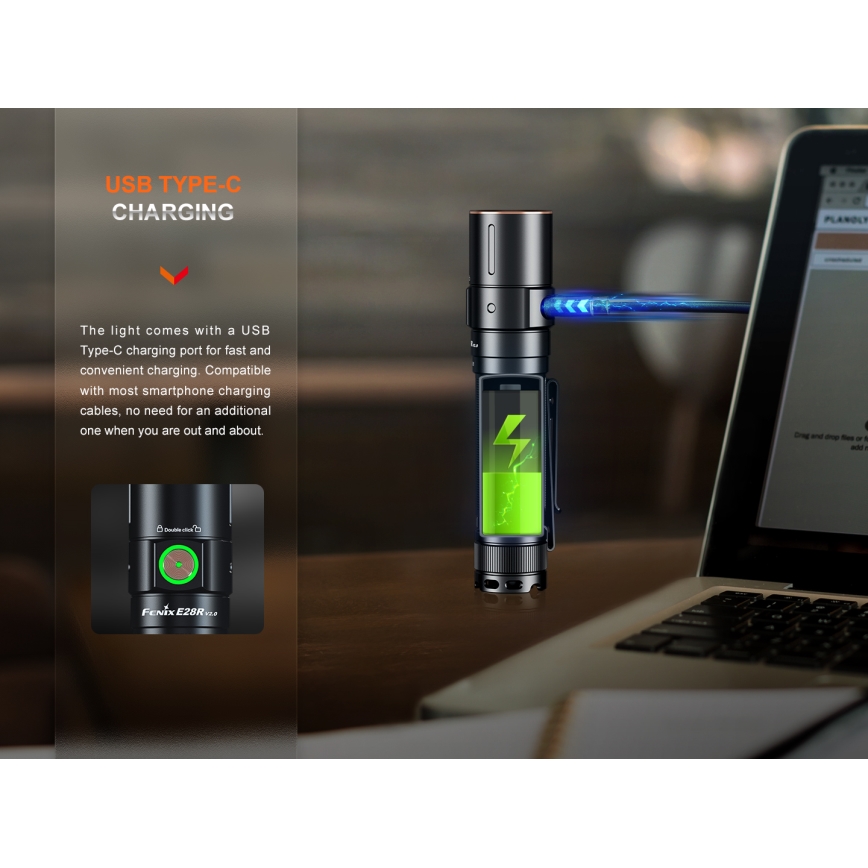 Fenix E28RV20 - LED Stmívatelná nabíjecí svítilna LED/USB/2xCR123A IP68 1700 lm 260 h 3400 mAh