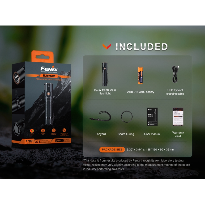 Fenix E28RV20 - LED Stmívatelná nabíjecí svítilna LED/USB/2xCR123A IP68 1700 lm 260 h 3400 mAh