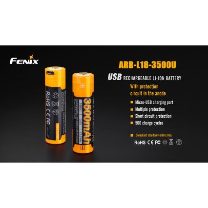 Fenix FE18650LI35USB - 1 ks Nabíjecí baterie USB/3,6V 3500 mAh