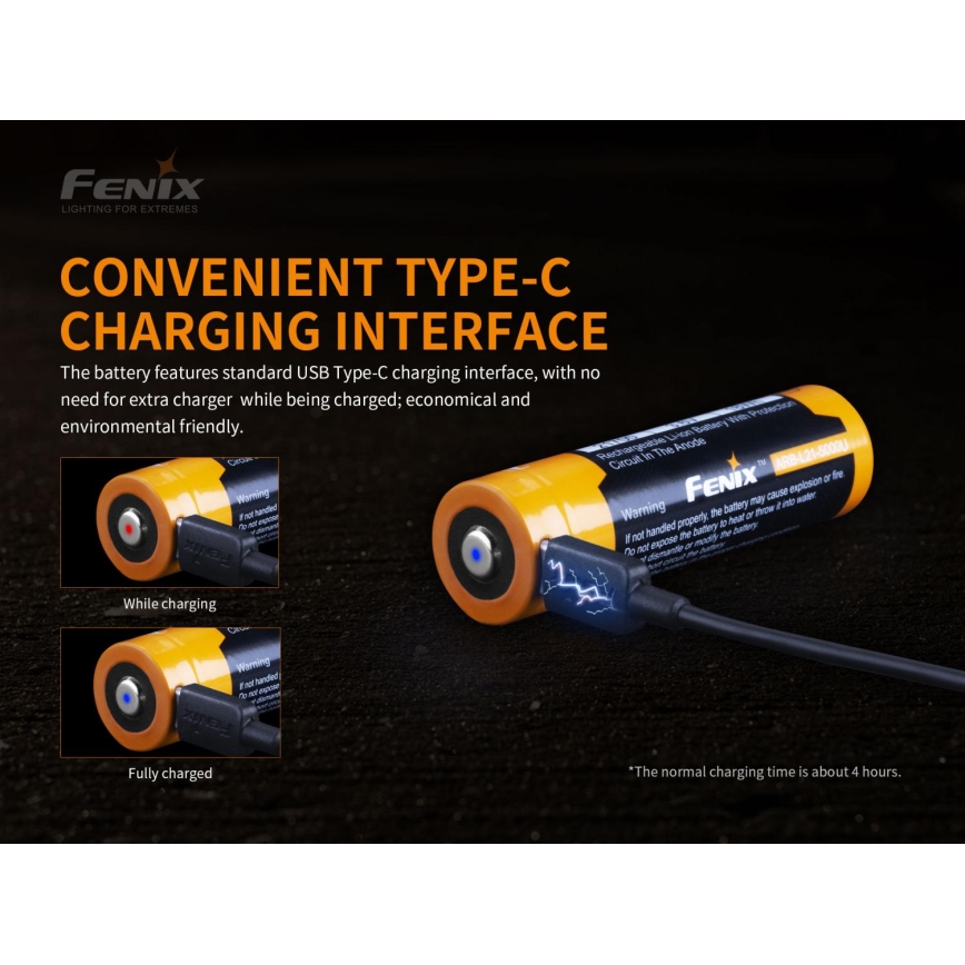Fenix FE21700USB - 1ks Nabíjecí baterie USB/3,6V 5000 mAh