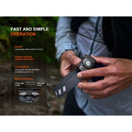 Fenix HL12RV20BLC - LED Stmívatelná nabíjecí čelovka LED/USB 950 mAh IP66 500 lm 112 h černá