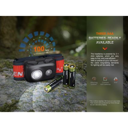 Fenix HL16V2BLK - LED Čelovka LED/3xAAA IP66 450 lm 200 h černá/oranžová