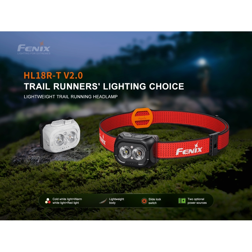 Fenix HL18RTV20BLC - LED Stmívatelná nabíjecí čelovka LED/USB IP66 800 lm 160 h černá/oranžová