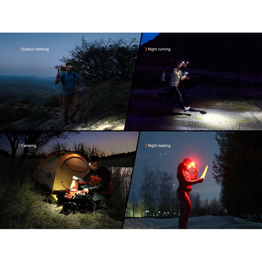 Fenix HL18RTV20BLC - LED Stmívatelná nabíjecí čelovka LED/USB IP66 800 lm 160 h černá/oranžová