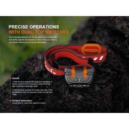 Fenix HL18RTV20BLC - LED Stmívatelná nabíjecí čelovka LED/USB IP66 800 lm 160 h černá/oranžová