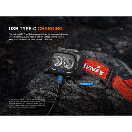 Fenix HL18RTV20BLC - LED Stmívatelná nabíjecí čelovka LED/USB IP66 800 lm 160 h černá/oranžová