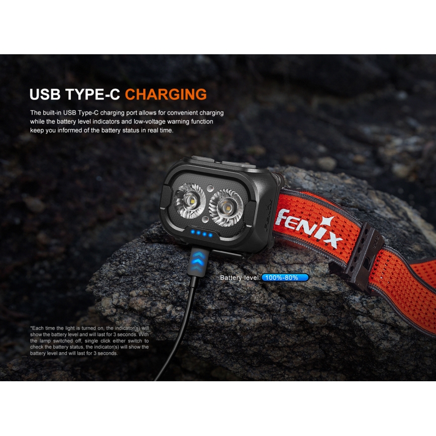 Fenix HL18RTV20BLC - LED Stmívatelná nabíjecí čelovka LED/USB IP66 800 lm 160 h černá/oranžová