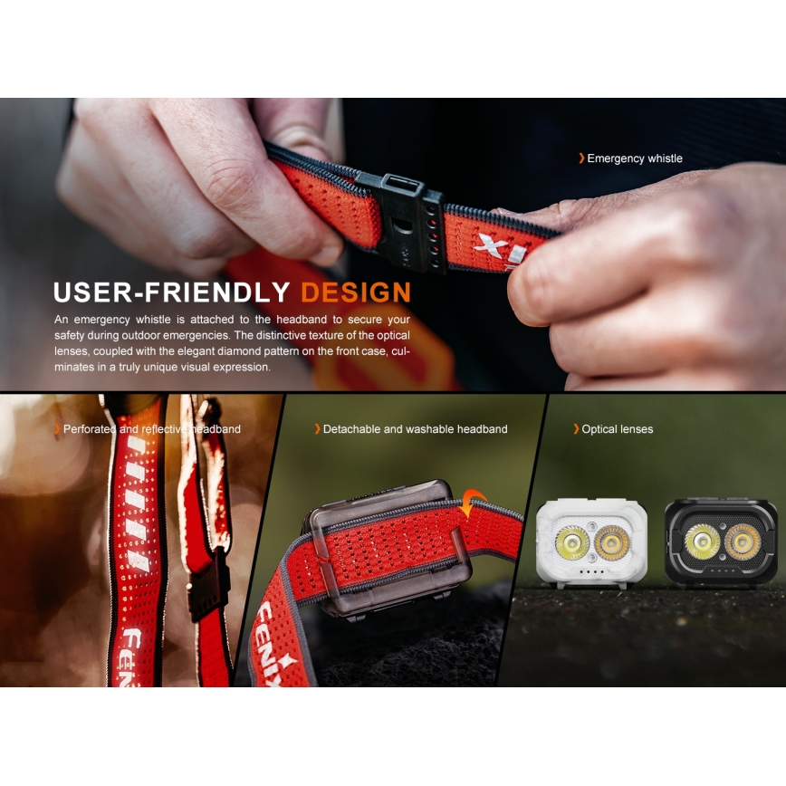 Fenix HL18RTV20BLC - LED Stmívatelná nabíjecí čelovka LED/USB IP66 800 lm 160 h černá/oranžová