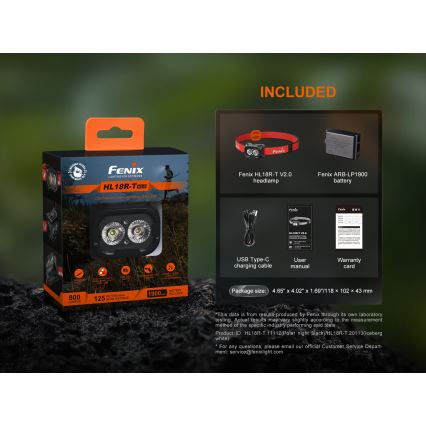 Fenix HL18RTV20BLC - LED Stmívatelná nabíjecí čelovka LED/USB IP66 800 lm 160 h černá/oranžová