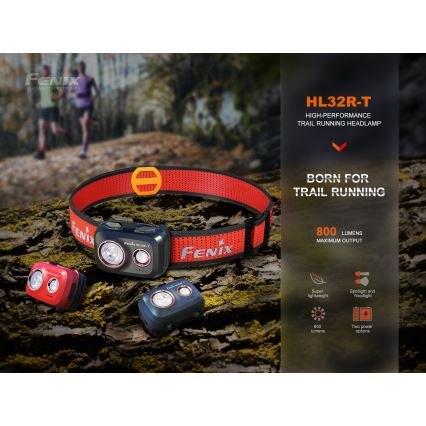 Fenix HL32RTBLCK - LED Nabíjecí čelovka LED/USB/3xAAA IP66 800 lm 300 h 1900 mAh černá/oranžová