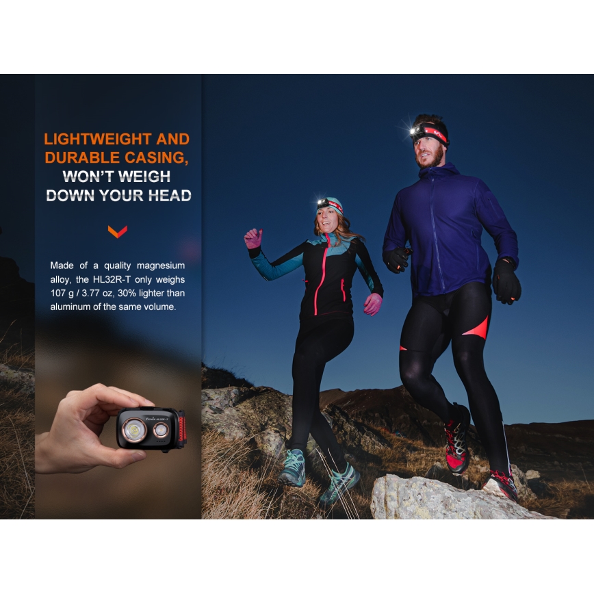 Fenix HL32RTBLCK - LED Nabíjecí čelovka LED/USB/3xAAA IP66 800 lm 300 h 1900 mAh černá/oranžová