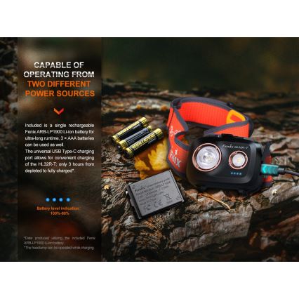 Fenix HL32RTBLCK - LED Nabíjecí čelovka LED/USB/3xAAA IP66 800 lm 300 h 1900 mAh černá/oranžová