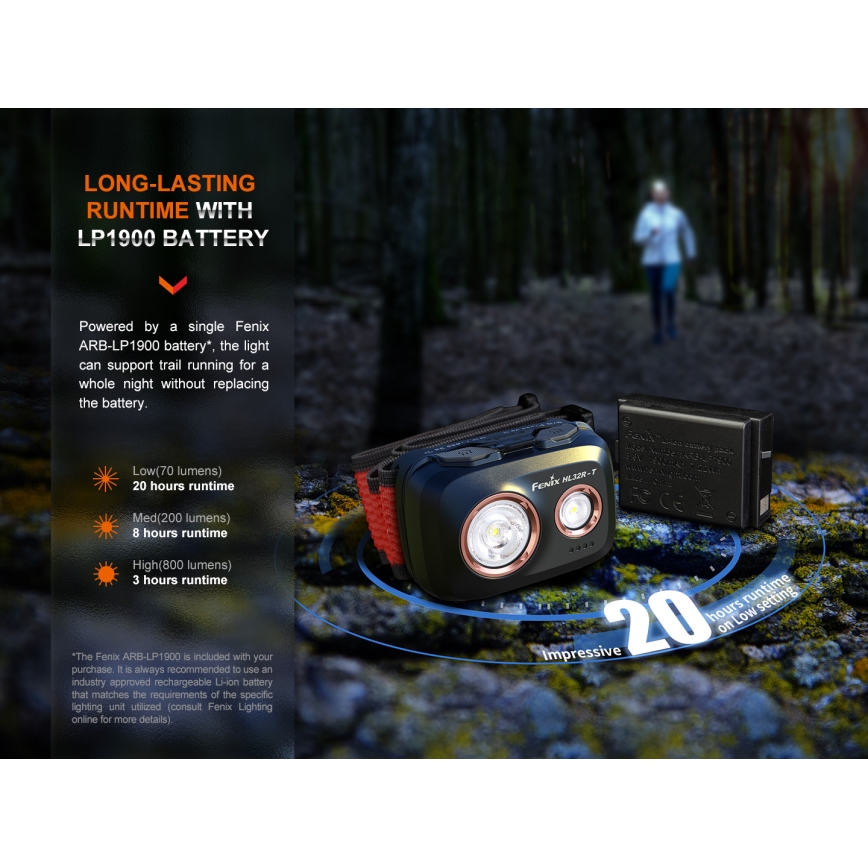 Fenix HL32RTBLCK - LED Nabíjecí čelovka LED/USB/3xAAA IP66 800 lm 300 h 1900 mAh černá/oranžová