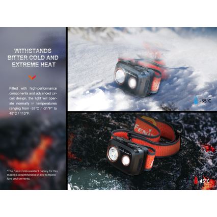 Fenix HL32RTBLCK - LED Nabíjecí čelovka LED/USB/3xAAA IP66 800 lm 300 h 1900 mAh černá/oranžová