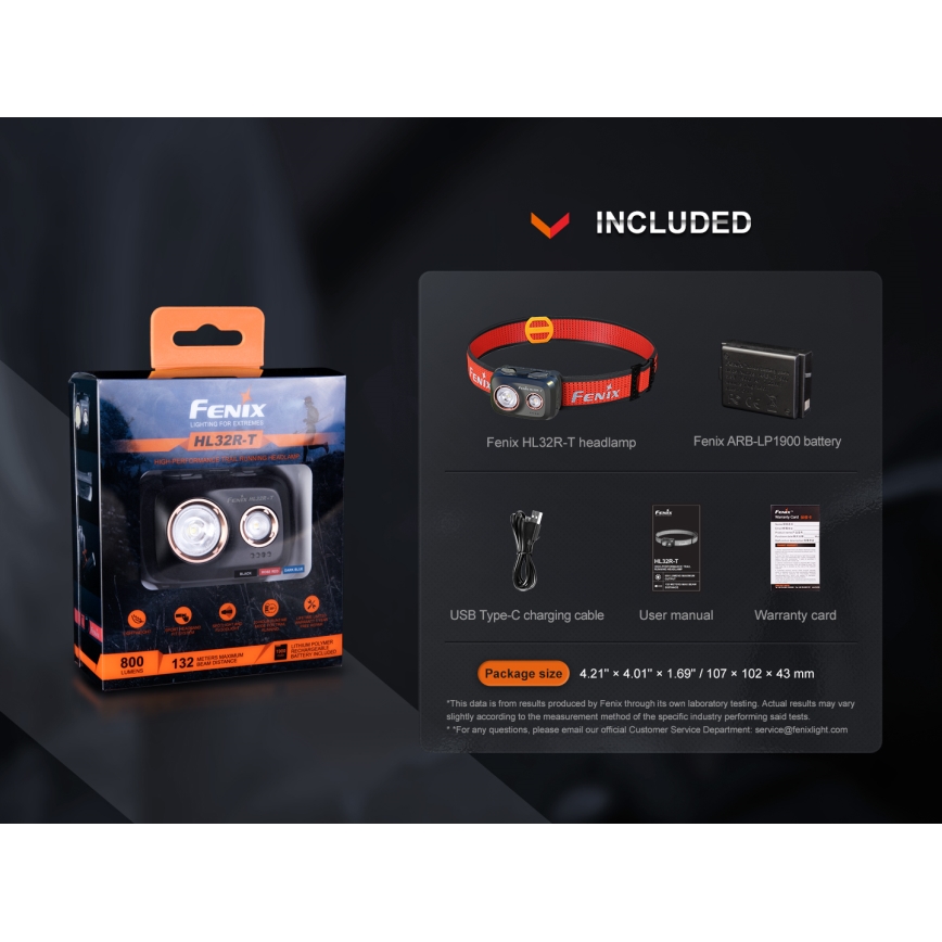 Fenix HL32RTBLCK - LED Nabíjecí čelovka LED/USB/3xAAA IP66 800 lm 300 h 1900 mAh černá/oranžová