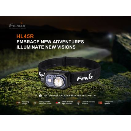 Fenix HL45R - LED Stmívatelná nabíjecí zaostřovací čelovka LED/USB IP66 1000 lm 240 h černá