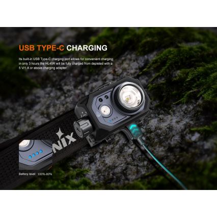 Fenix HL45R - LED Stmívatelná nabíjecí zaostřovací čelovka LED/USB IP66 1000 lm 240 h černá