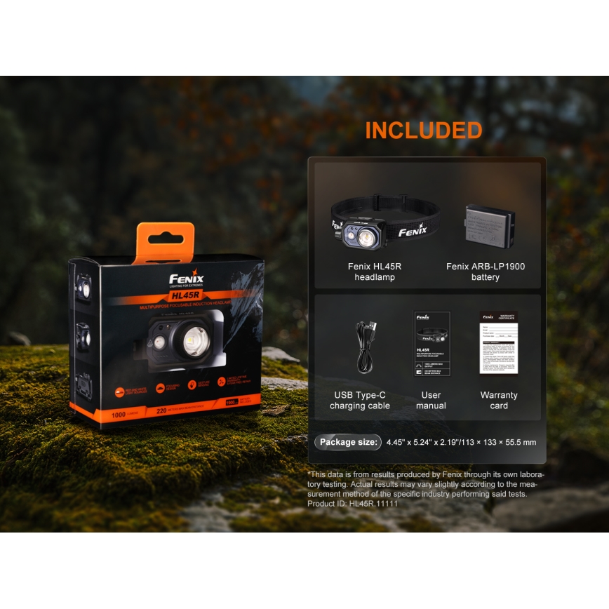 Fenix HL45R - LED Stmívatelná nabíjecí zaostřovací čelovka LED/USB IP66 1000 lm 240 h černá